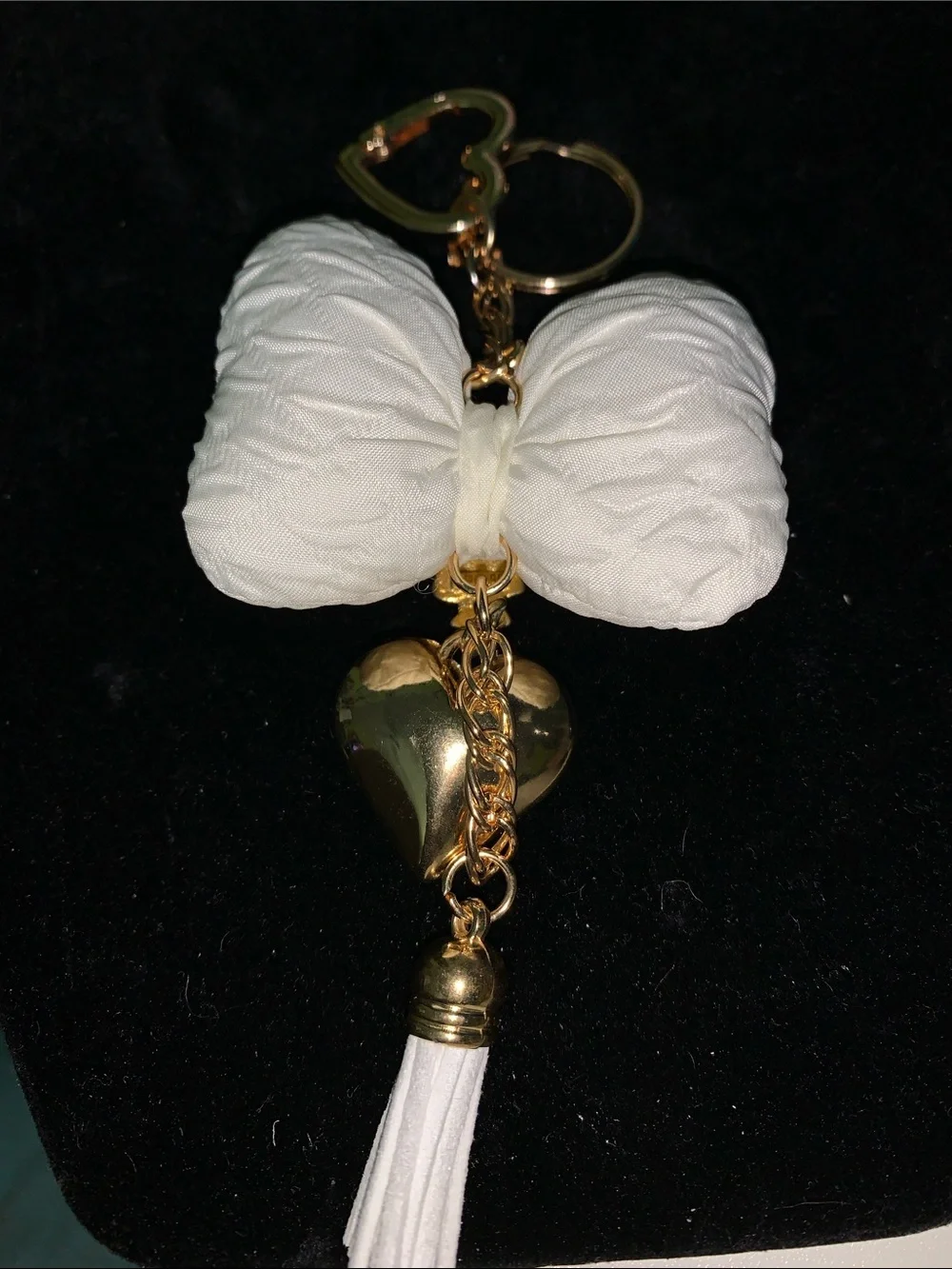Handmade angel Bow purse/bag charm keychain with heart and tassel